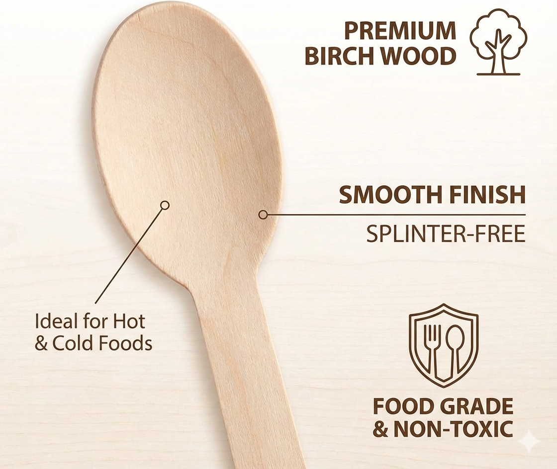 Biodegradable Wooden Spoons | Khaana Packaging