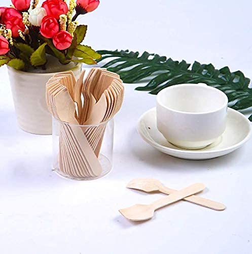 Disposable Wooden Spoon Square end 95 mm (Belcha) | Mini Taster Spoon | Ice Cream Spoon | Pastry | Eco Friendly and bio degradable