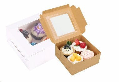 Brown Kraft Cupcake Boxes with Window | Khaana Packaging