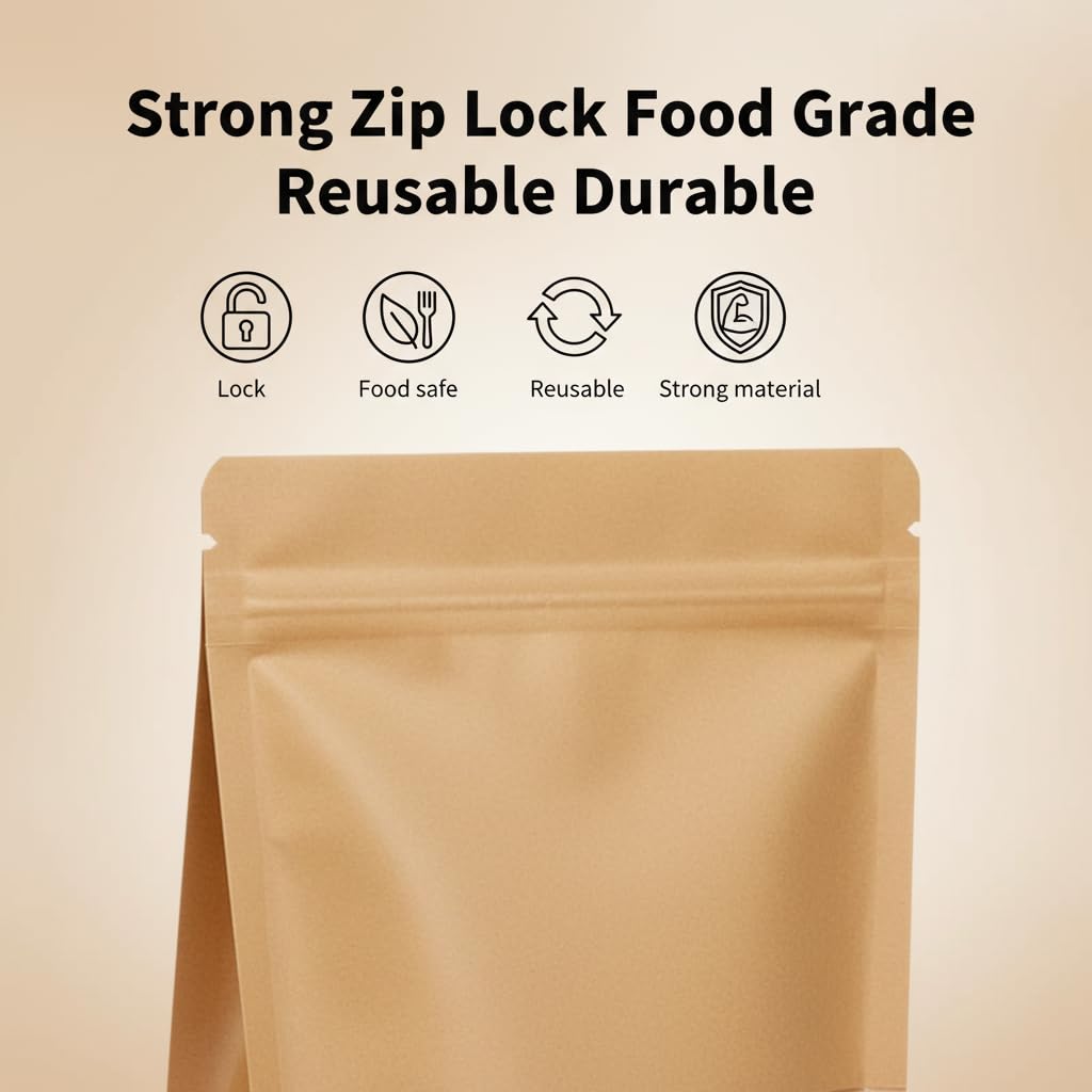 Kraft Zipper Pouches with Self-Sealing | Khaana Packaging