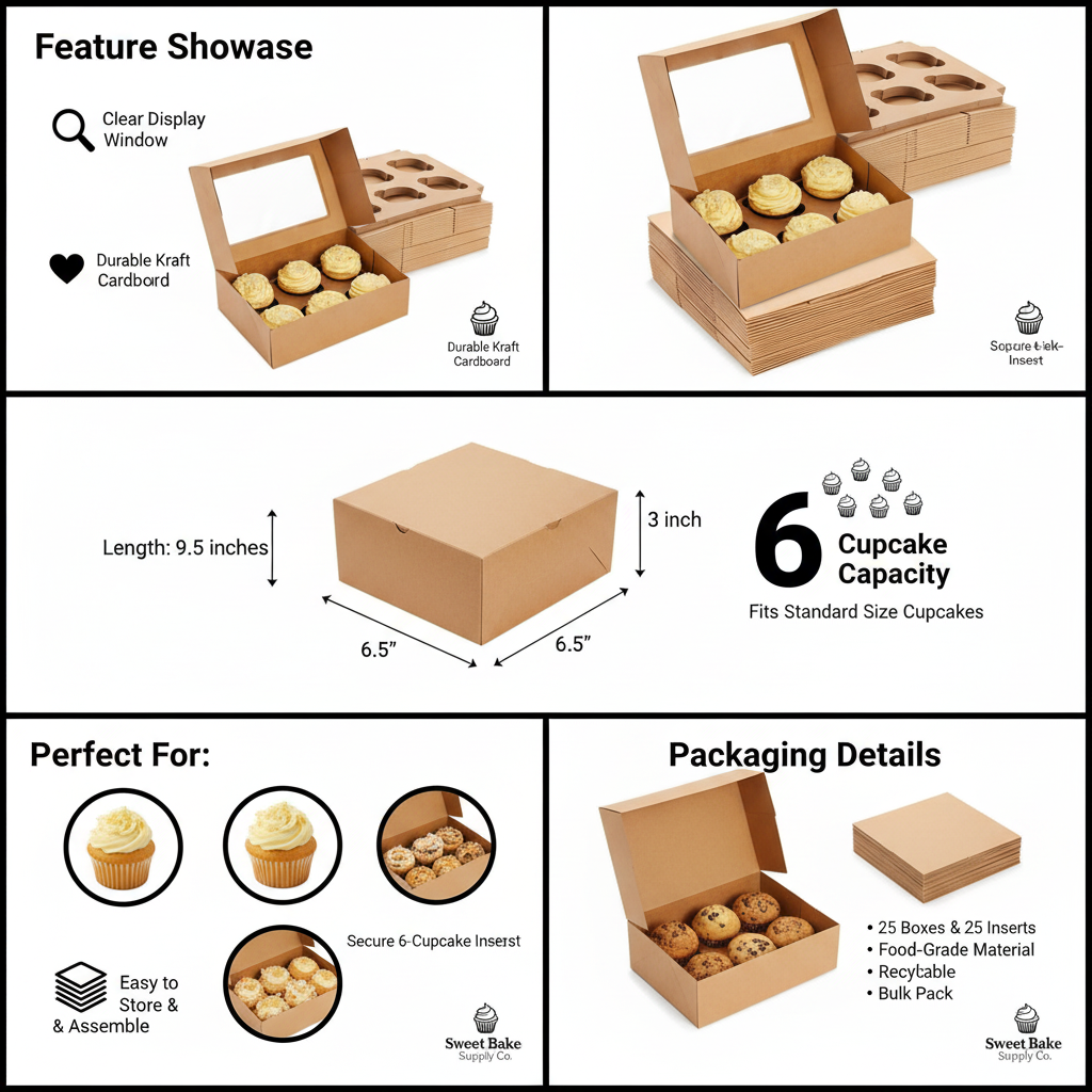 Brown Kraft Cupcake Boxes with Window | Khaana Packaging