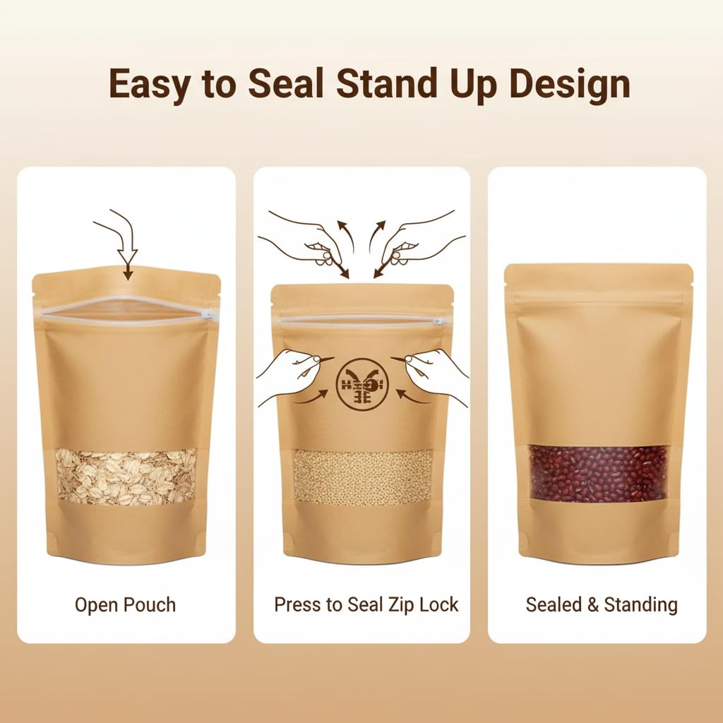 Kraft Zipper Pouches with Self-Sealing | Khaana Packaging
