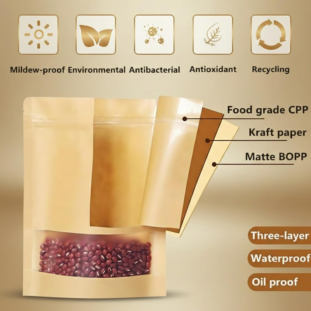 Kraft Zipper Pouches with Self-Sealing | Khaana Packaging