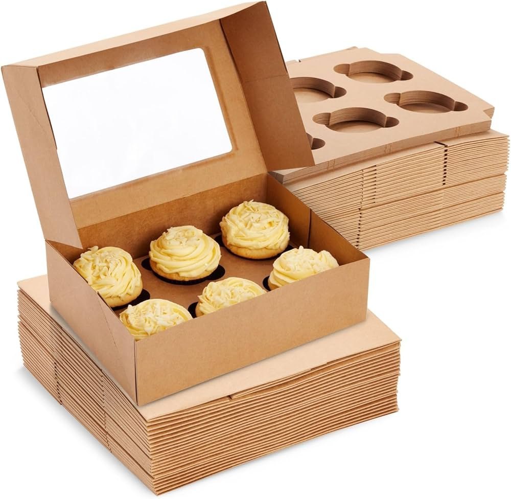 Brown Kraft Cupcake Boxes with Window | Khaana Packaging