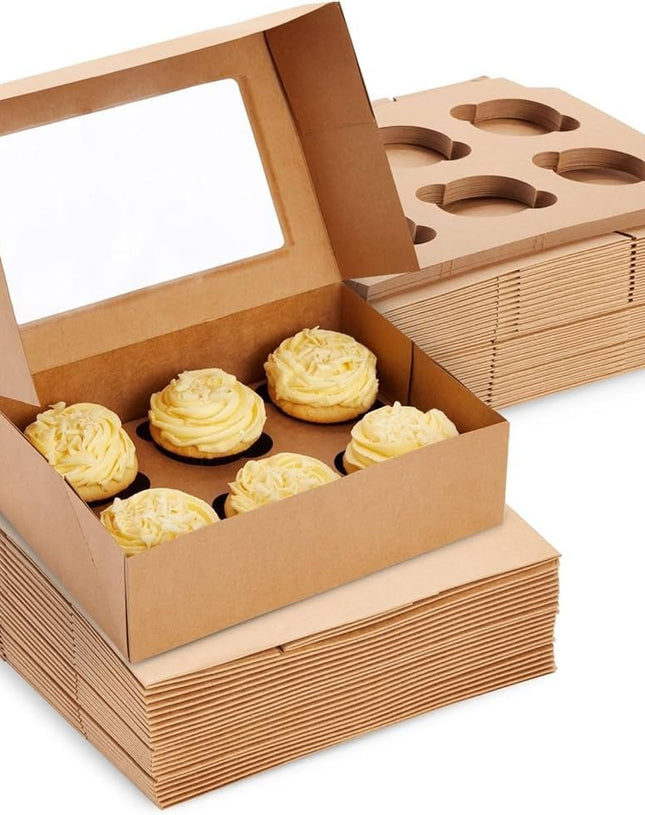 Brown Kraft Cupcake Boxes with Window | Khaana Packaging