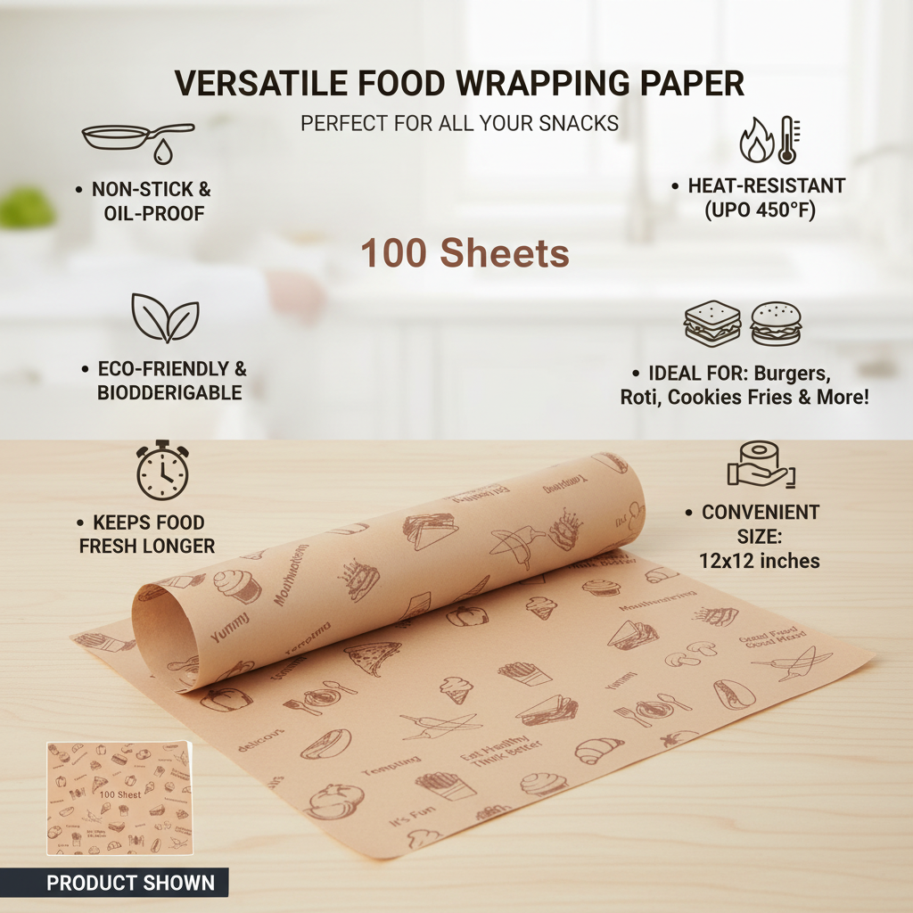 Food Wrapping Paper Sheets | Khaana Packaging (Pack of 100)