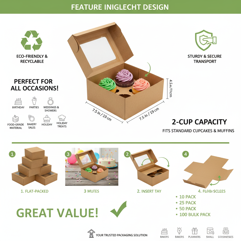 Brown Kraft Cupcake Boxes with Window | Khaana Packaging