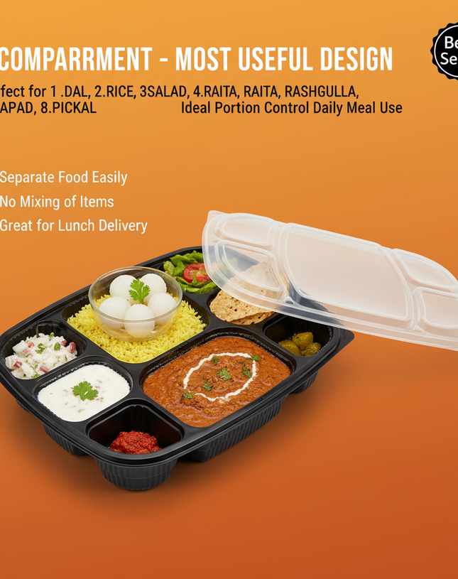 Microwave Safe Meal Tray with Lid  Compartments | Khaana Packaging
