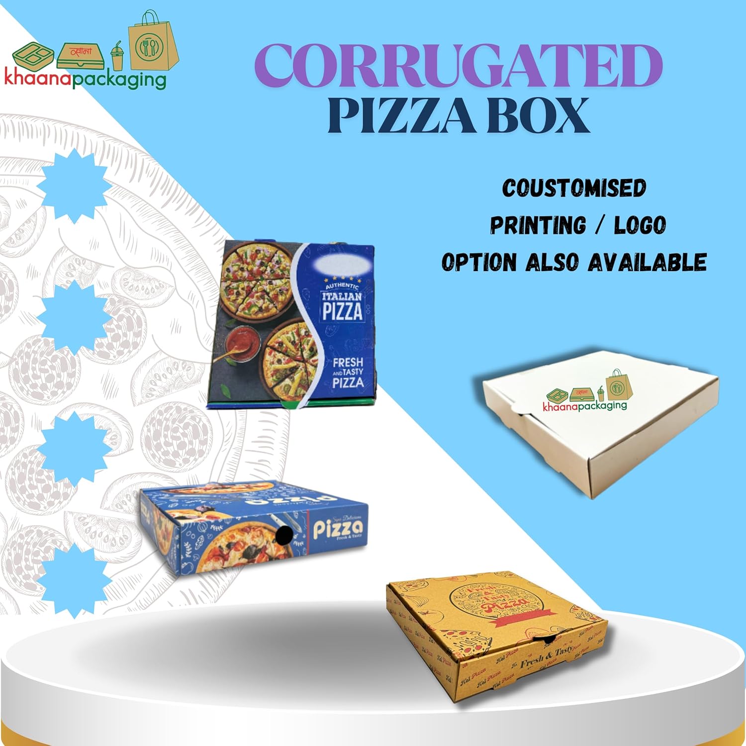Corrugated Kraft Pizza Box | Khaana Packaging