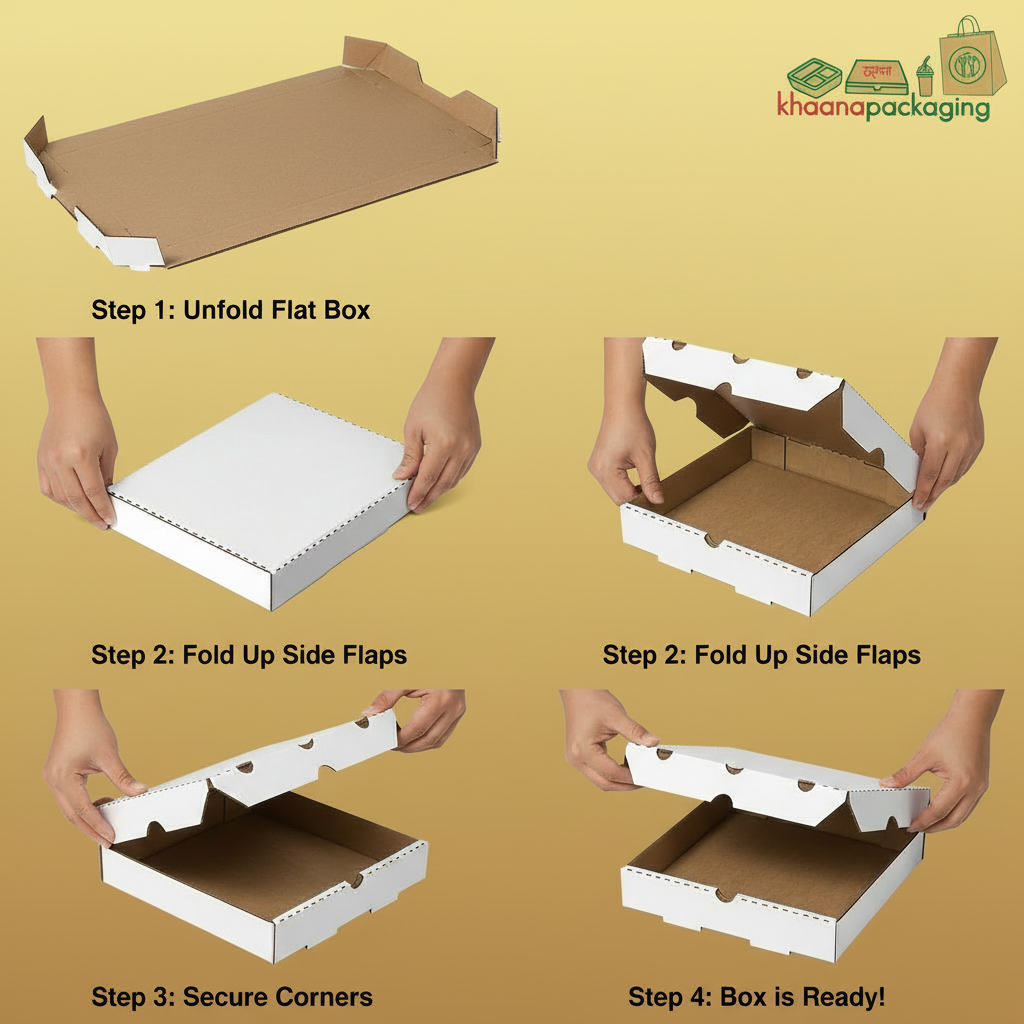 Corrugated White Pizza Box | Khaana Packaging