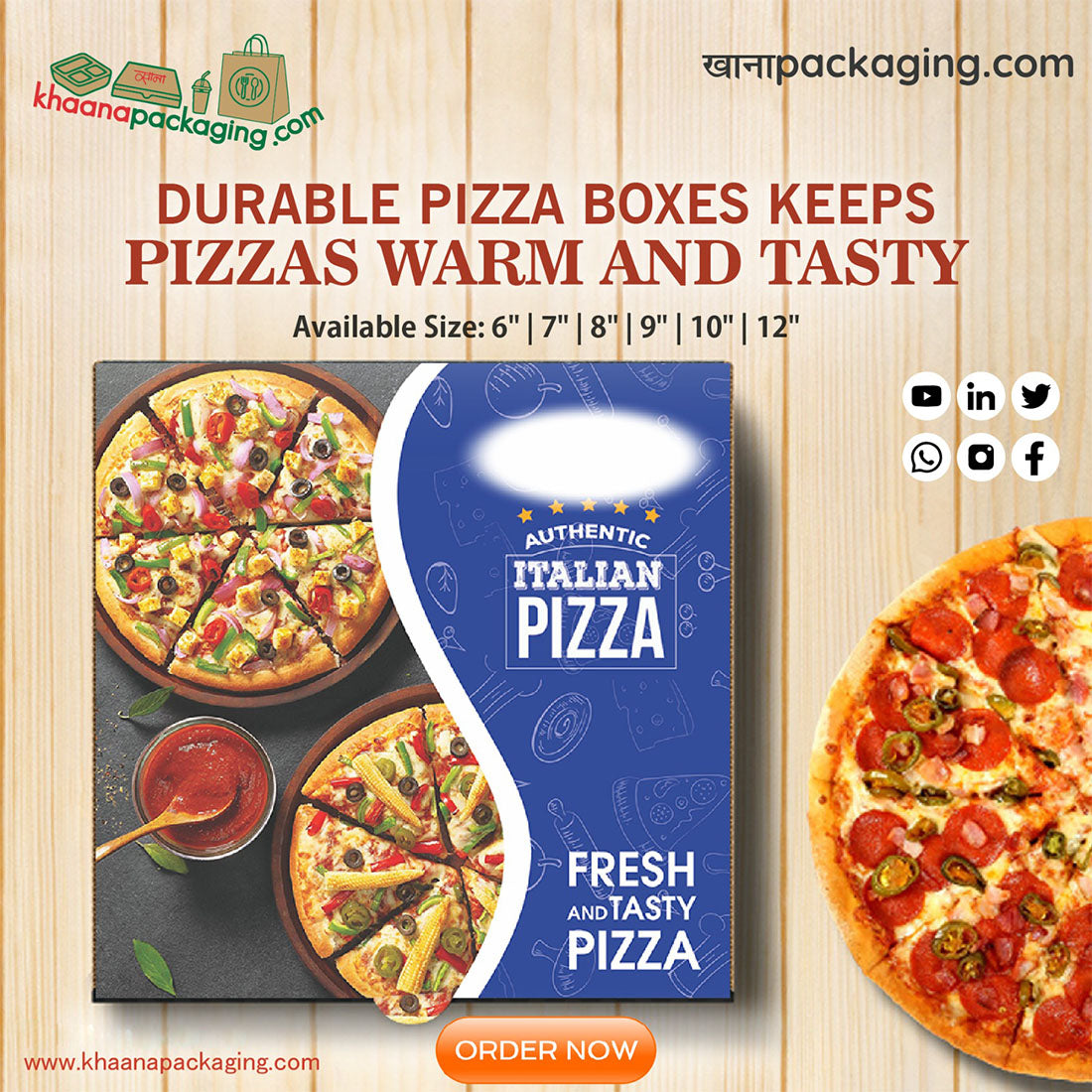 Corrugated Printed Pizza Box | Khaana Packaging