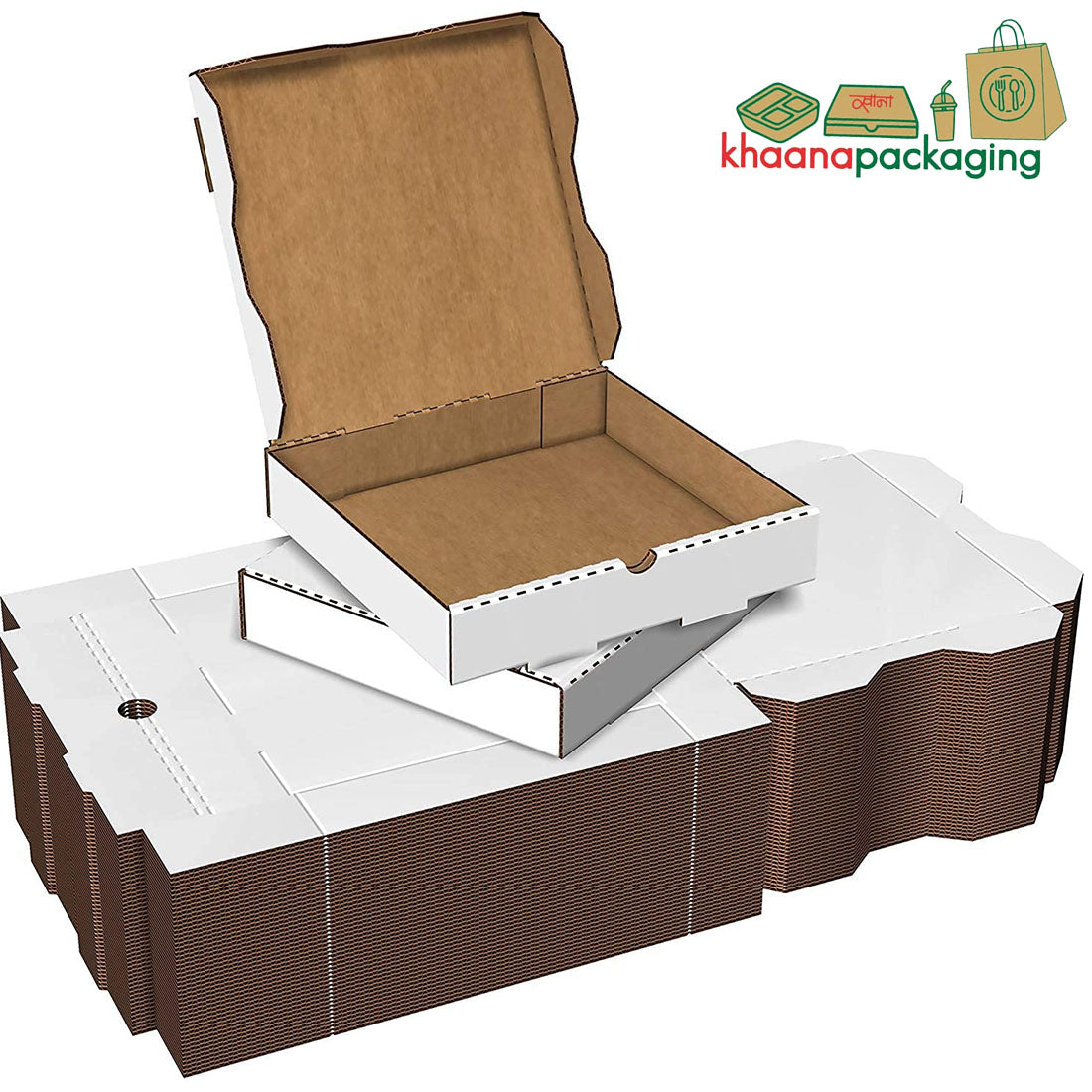 Corrugated White Pizza Box | Khaana Packaging