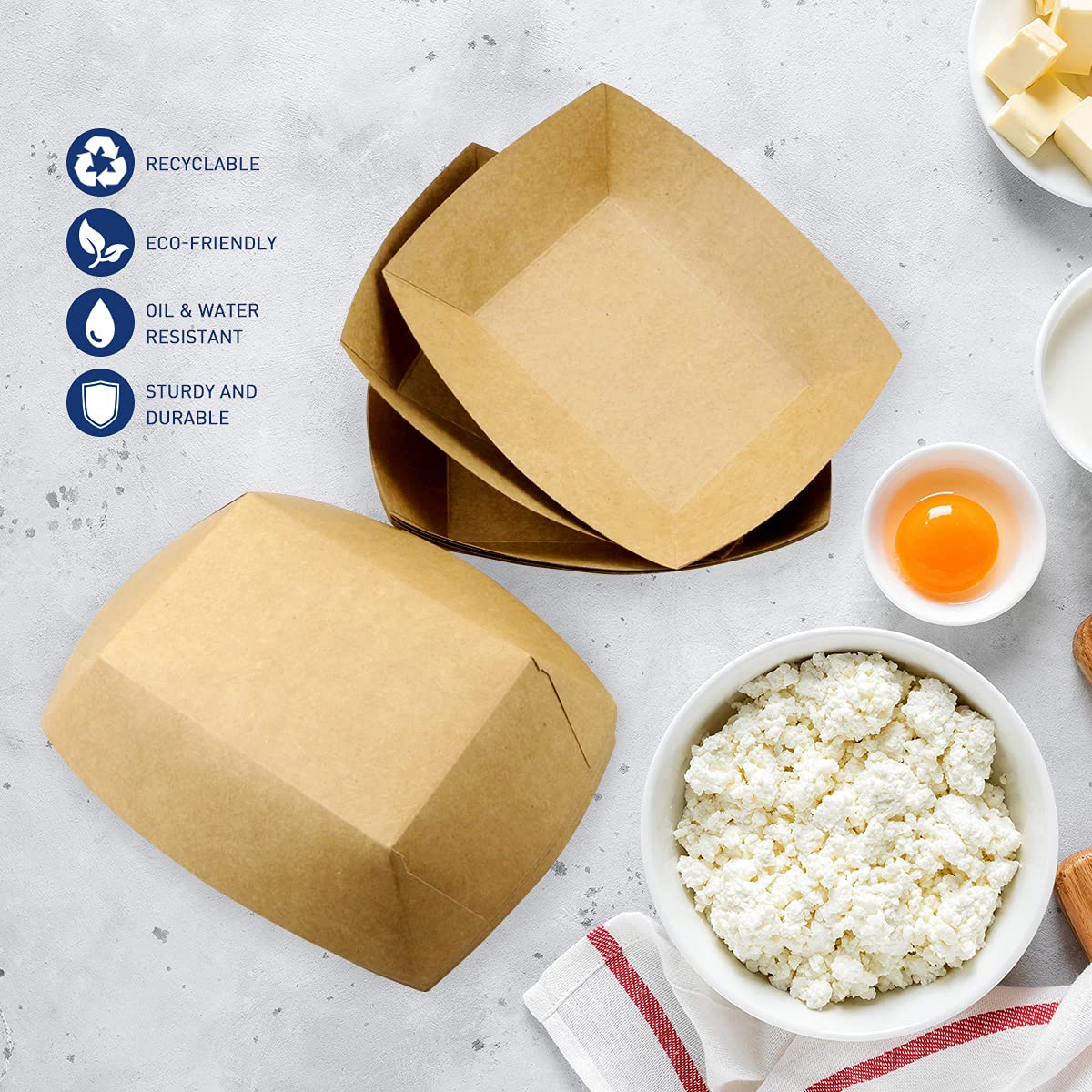 Heavy Duty Disposable Kraft Paper Food Boat Trays | Khaana Packaging