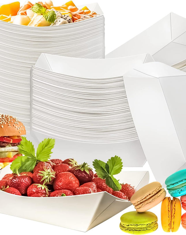 Heavy Duty Disposable White Paper Food Trays | Khaana Packaging