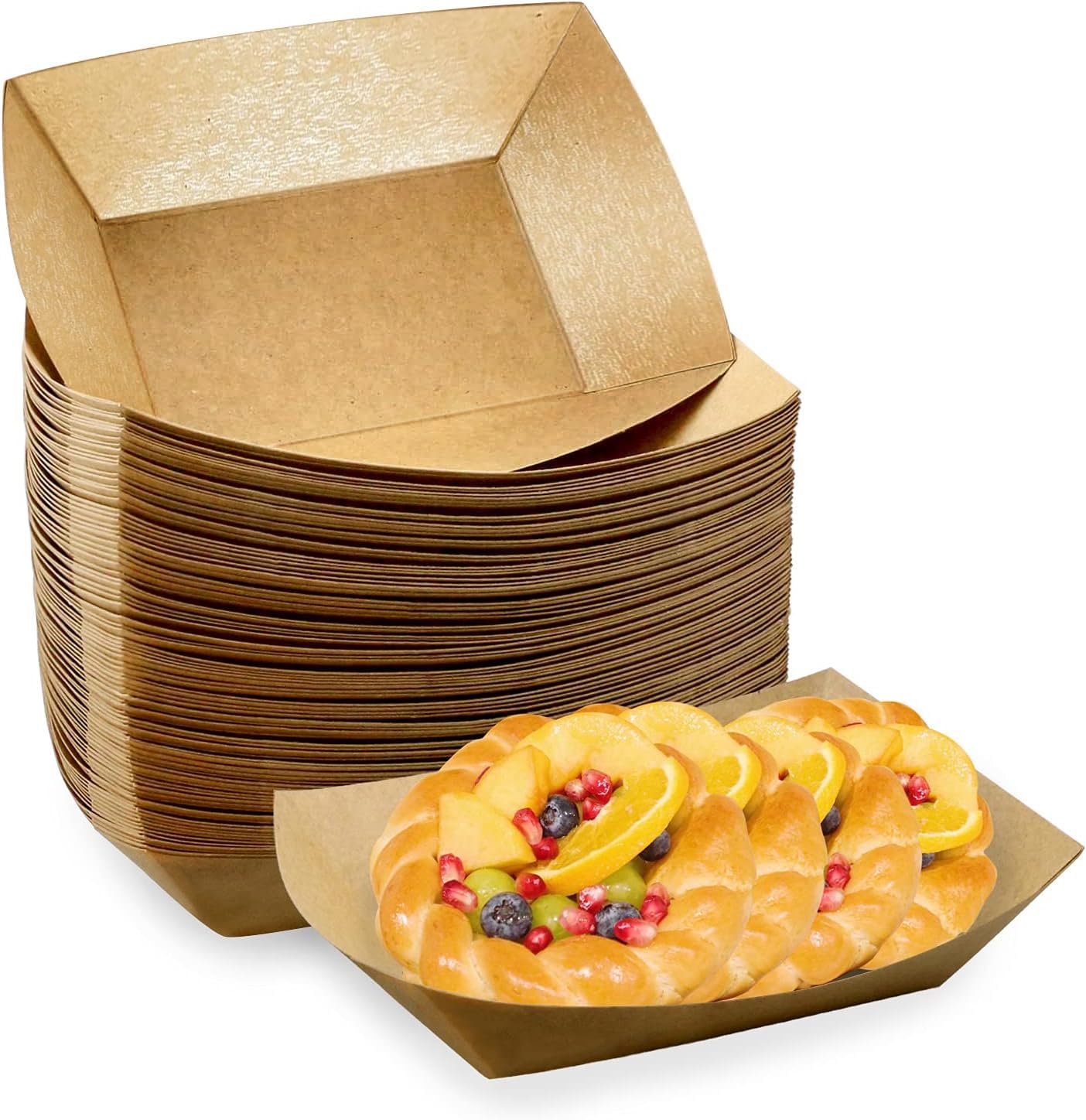 Heavy Duty Disposable Kraft Paper Food Boat Trays | Khaana Packaging