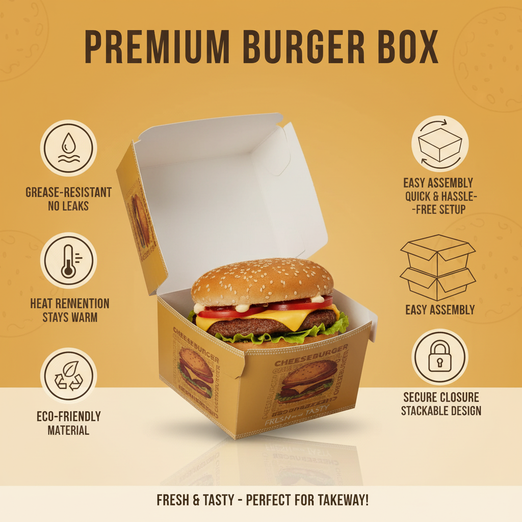 Biodegradable Paper Disposable Burger Boxes | Khaana Packaging
