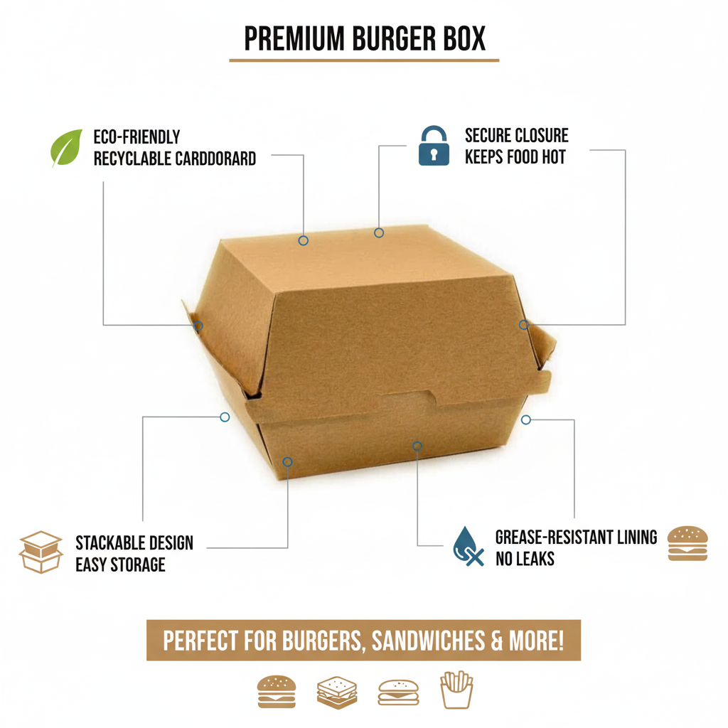 Disposable Kraft Clamshell Burger Box 4.25x4.25x3.5 inch | Khaana Packaging