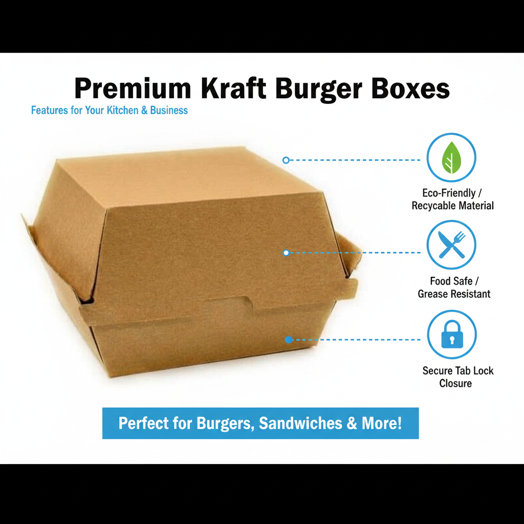 Disposable Kraft Clamshell Burger Box 4.25x4.25x3.5 inch | Khaana Packaging