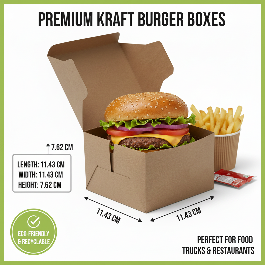Kraft Paper Burger Box [4.5x4.5x3inch] – Disposable Germ-Free Takeaway Box | Khaana Packaging