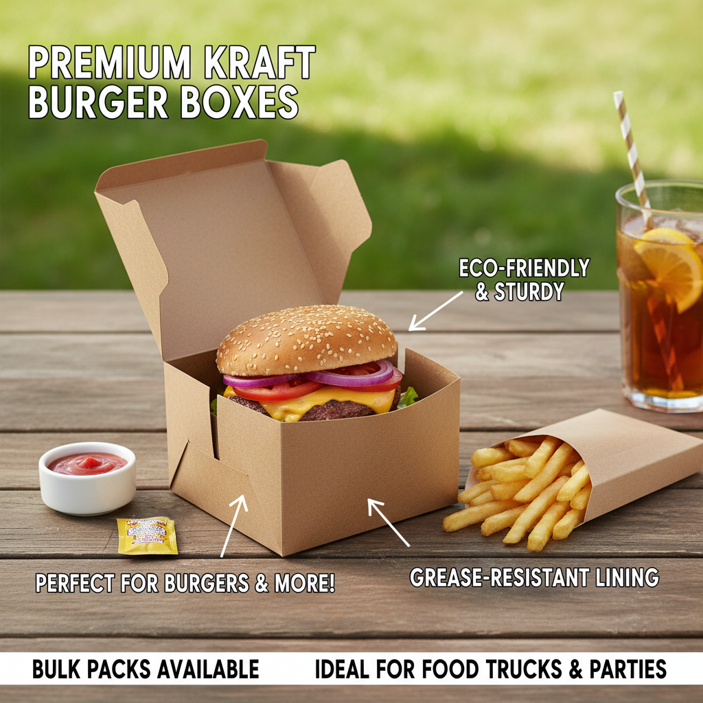 Kraft Paper Burger Box [4.5x4.5x3inch] – Disposable Germ-Free Takeaway Box | Khaana Packaging