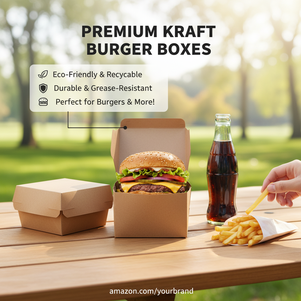 Kraft Paper Burger Box [4.5x4.5x3inch] – Disposable Germ-Free Takeaway Box | Khaana Packaging