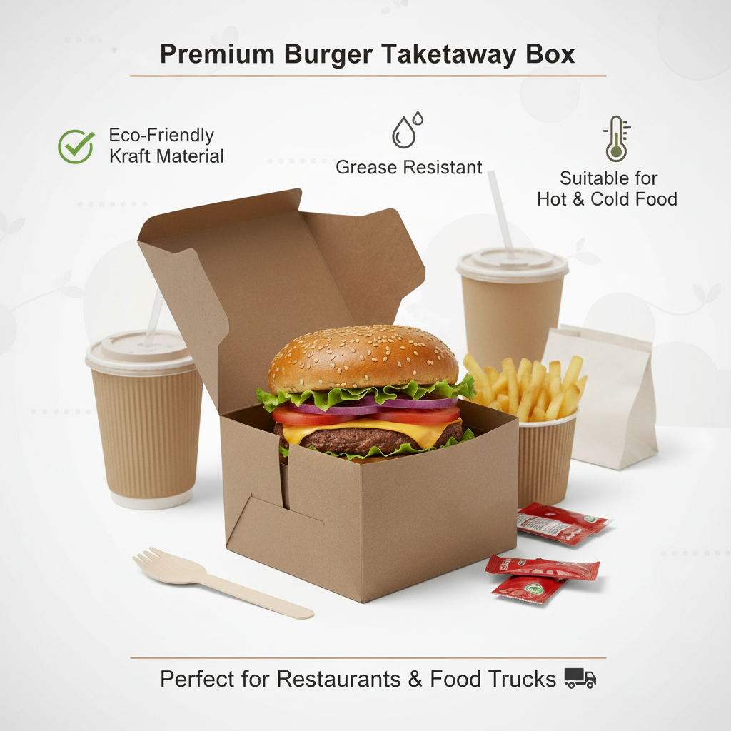 Kraft Paper Burger Box [4.5x4.5x3inch] – Disposable Germ-Free Takeaway Box | Khaana Packaging