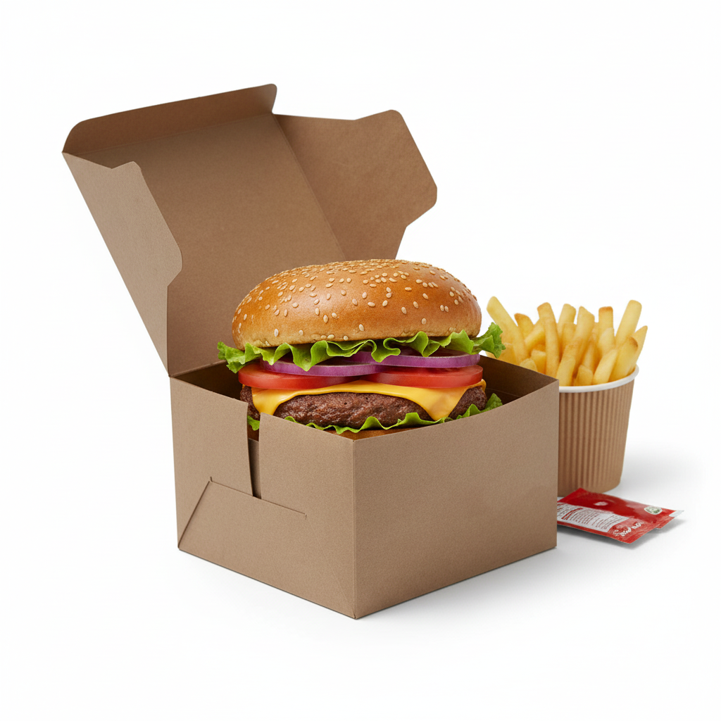 Kraft Paper Burger Box [4.5x4.5x3inch] – Disposable Germ-Free Takeaway Box | Khaana Packaging