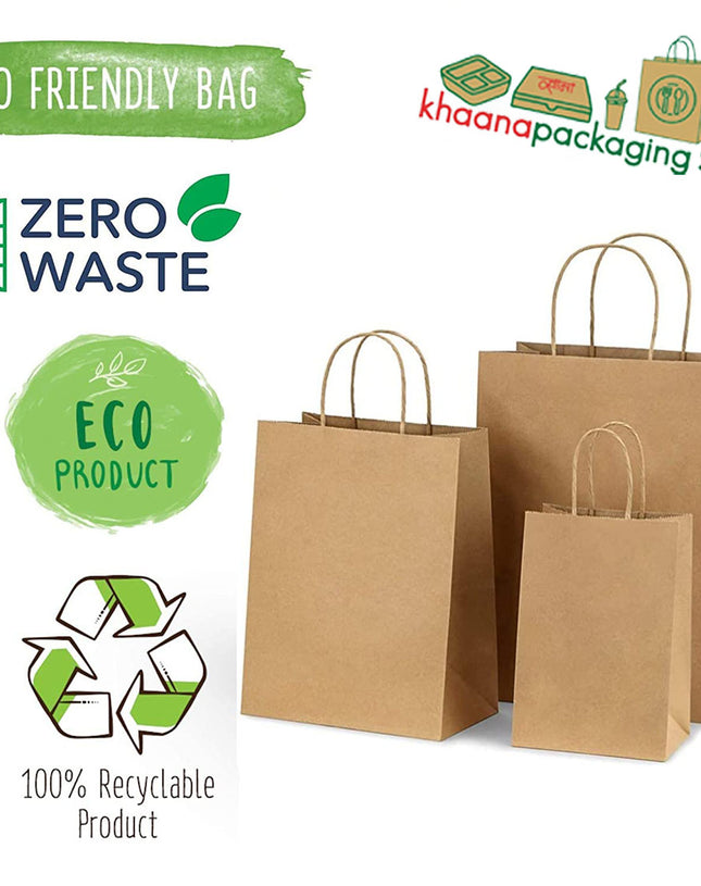 Brown Kraft Paper Gift Bags with Handles | Khaana Packaging