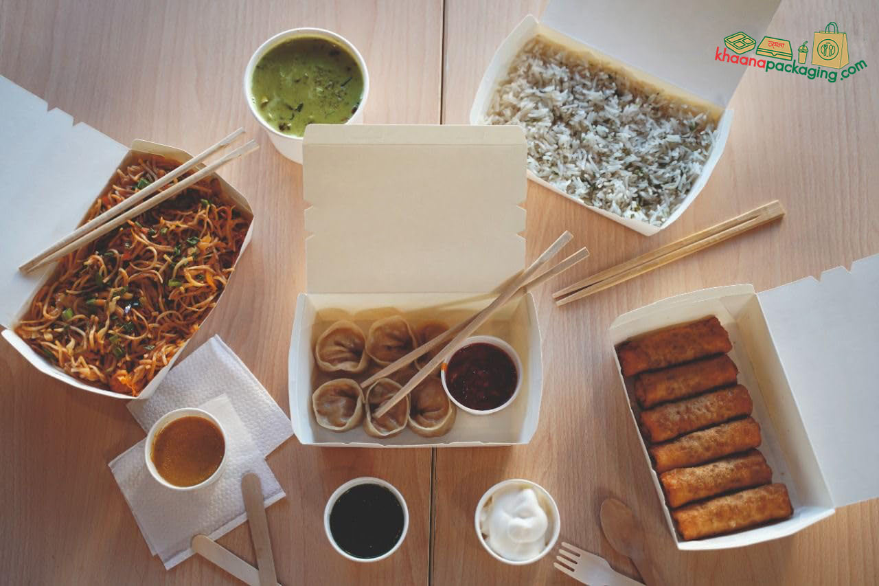 Biodegradable White Paper Lunch Boxes | Khaana Packaging