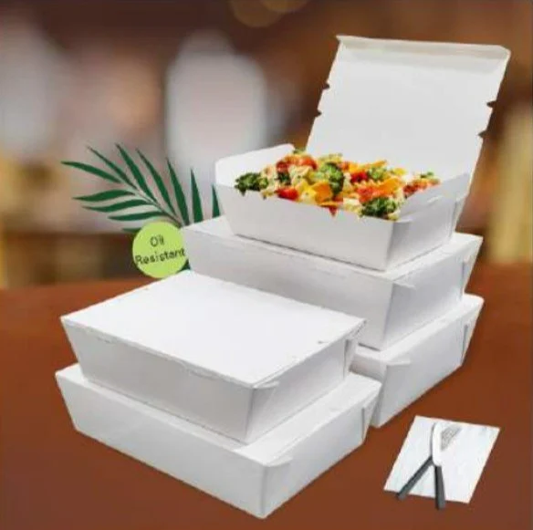 Biodegradable White Paper Lunch Boxes | Khaana Packaging