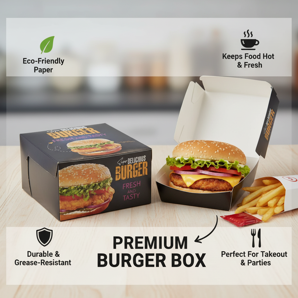 Biodegradable Paper Disposable Burger Boxes | Khaana Packaging