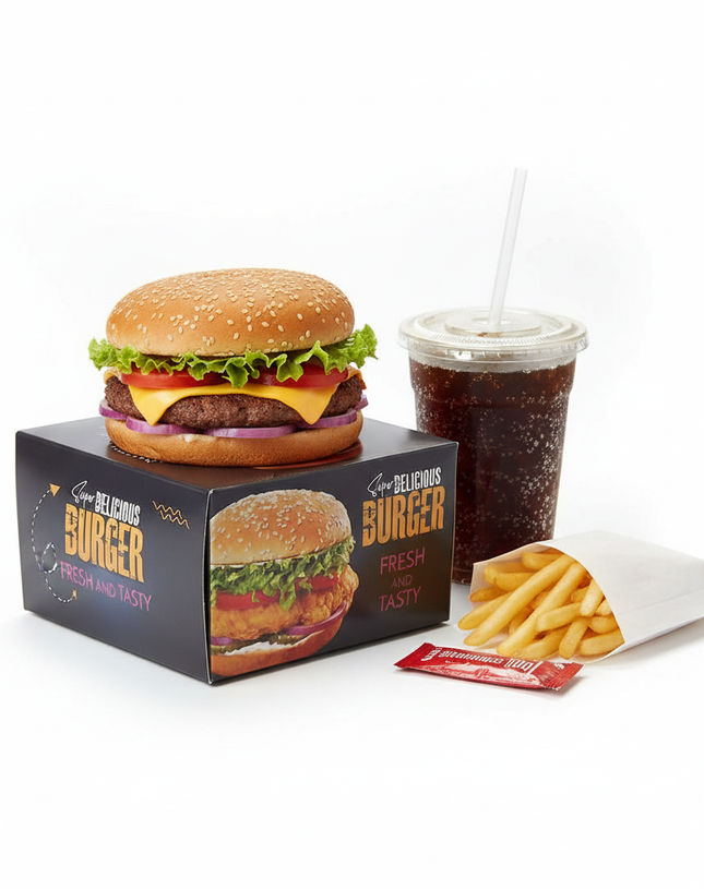 Biodegradable Paper Disposable Burger Boxes | Khaana Packaging