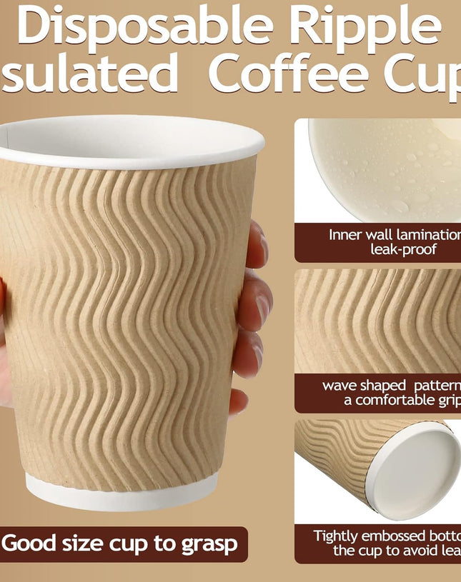 Ripple Paper Hot & Cold Cups | Brown Triple-Layer Leak-Proof Disposable Cups | Khaana Packaging