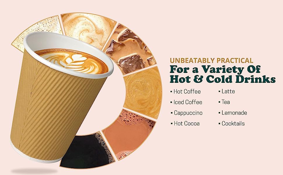 Ripple Paper Hot & Cold Cups | Brown Triple-Layer Leak-Proof Disposable Cups | Khaana Packaging