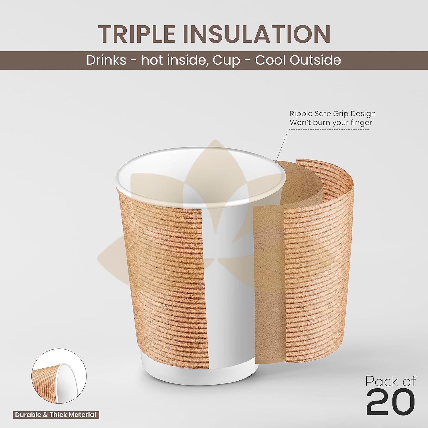 Ripple Paper Hot & Cold Cups | Brown Triple-Layer Leak-Proof Disposable Cups | Khaana Packaging