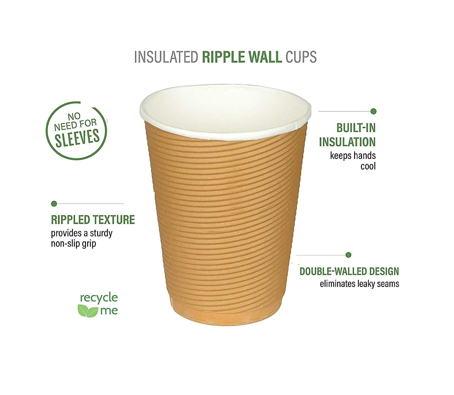 Ripple Paper Hot & Cold Cups | Brown Triple-Layer Leak-Proof Disposable Cups | Khaana Packaging