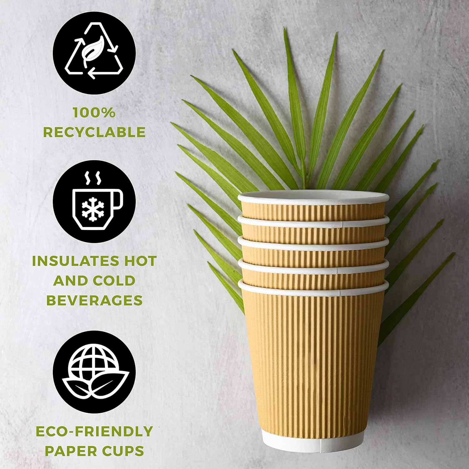 Ripple Paper Hot & Cold Cups | Brown Triple-Layer Leak-Proof Disposable Cups | Khaana Packaging