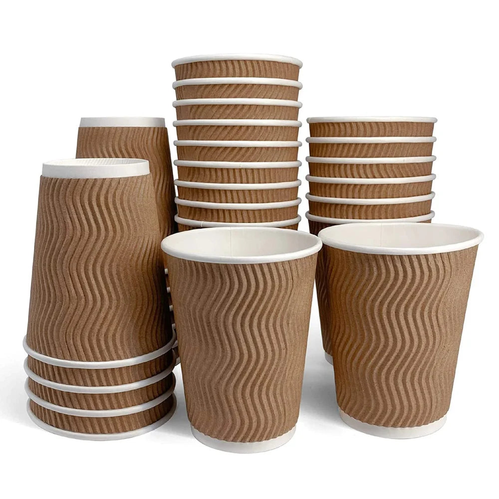 Ripple Paper Hot & Cold Cups | Brown Triple-Layer Leak-Proof Disposable Cups | Khaana Packaging