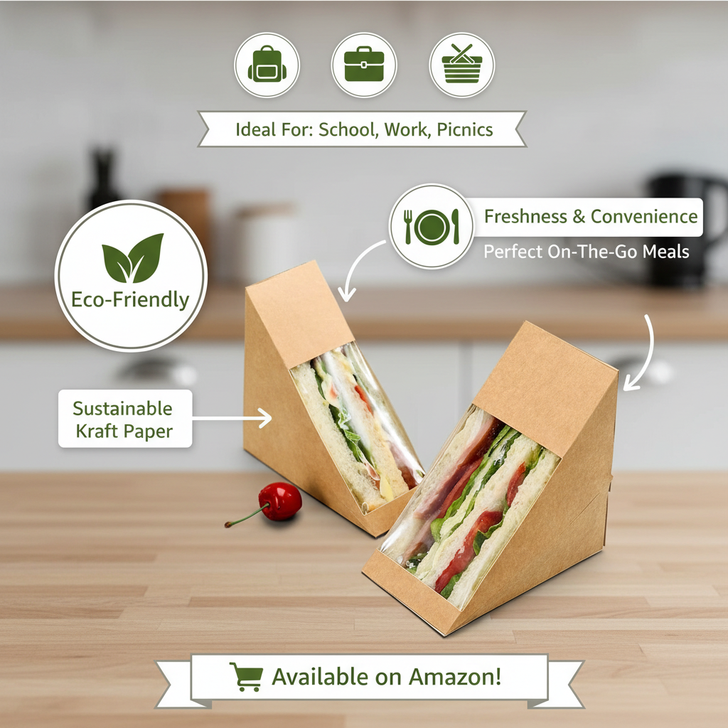 Disposable Kraft Sandwich Wedge Box with Window | Khaana Packaging