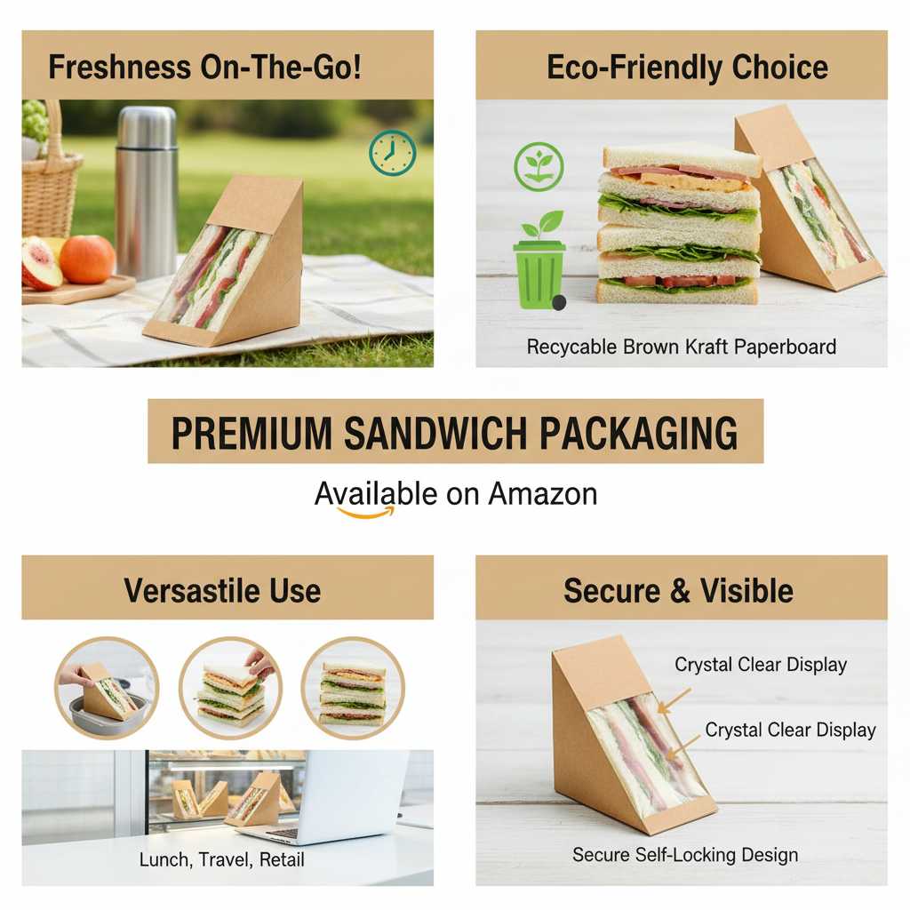 Disposable Kraft Sandwich Wedge Box with Window | Khaana Packaging