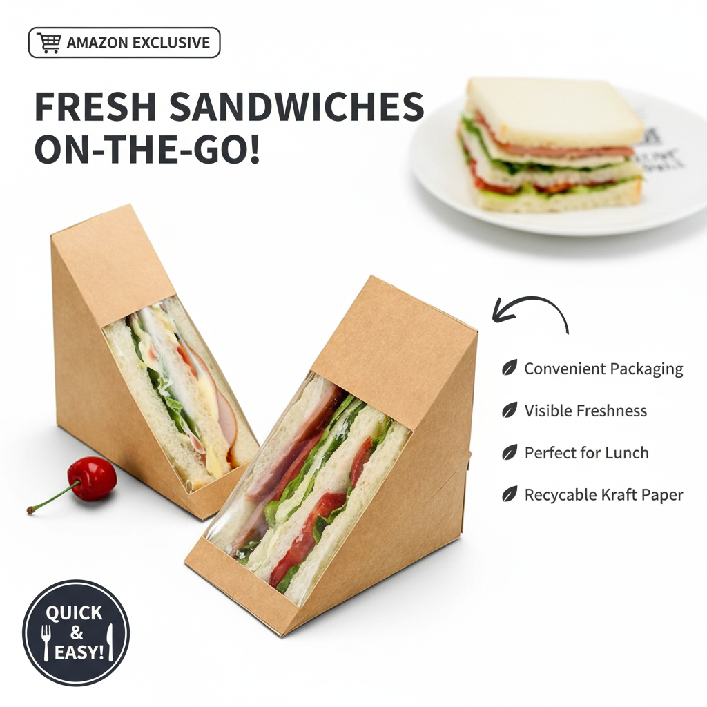 Disposable Kraft Sandwich Wedge Box with Window | Khaana Packaging