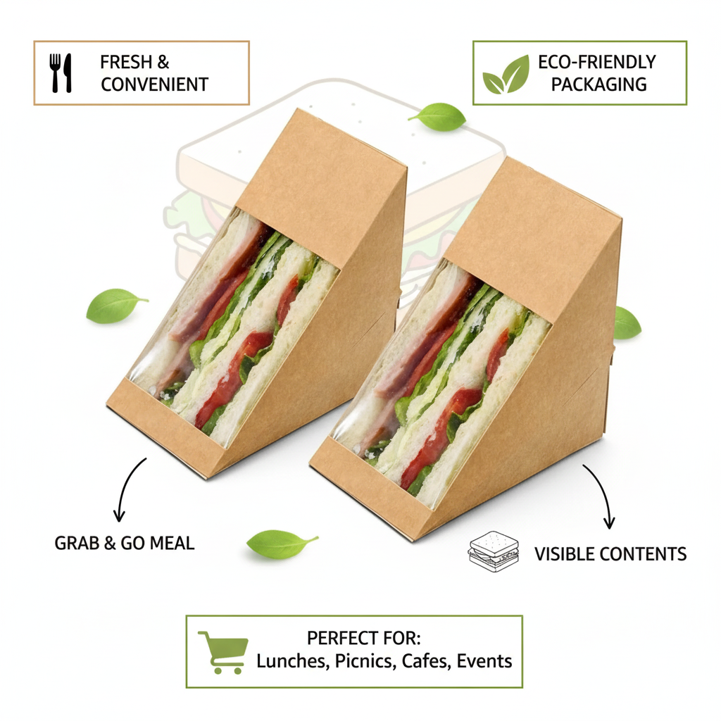 Disposable Kraft Sandwich Wedge Box with Window | Khaana Packaging