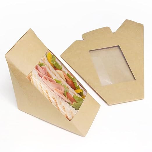 Disposable Kraft Sandwich Wedge Box with Window | Khaana Packaging
