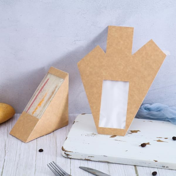 Disposable Kraft Sandwich Wedge Box with Window | Khaana Packaging