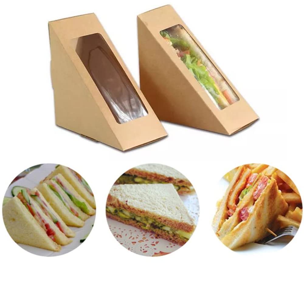 Disposable Kraft Sandwich Wedge Box with Window | Khaana Packaging