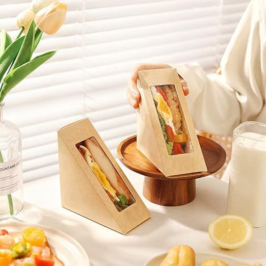 Disposable Kraft Sandwich Wedge Box with Window | Khaana Packaging