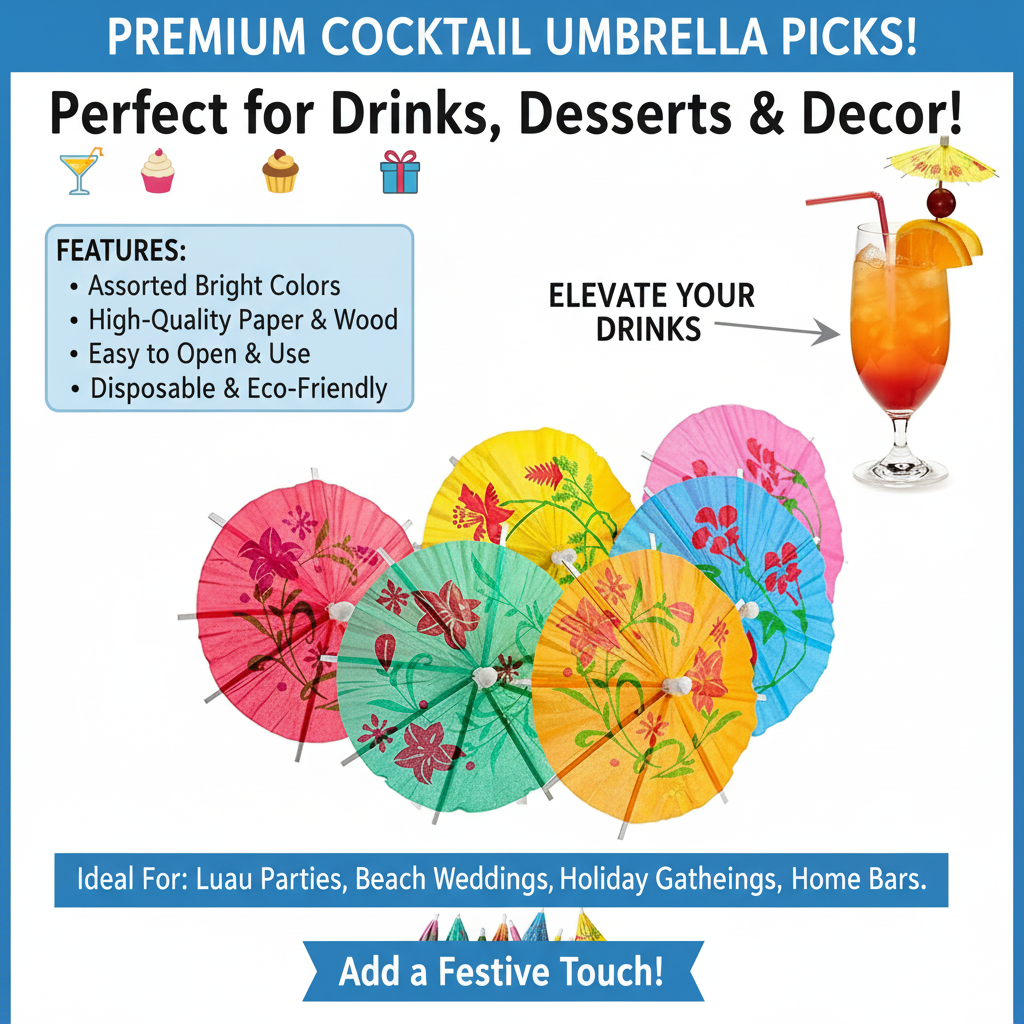 Cocktail Drink Umbrella Picks Toothpicks, Drink stirrers - Colorful Paper Hawaiian Toothpicks Cocktail Umbrellas for Drinks Kitty Party