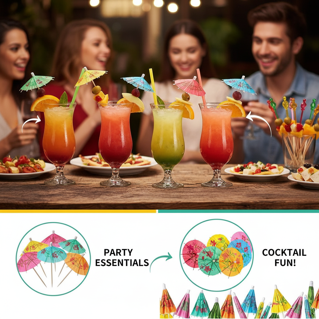 Cocktail Drink Umbrella Picks Toothpicks, Drink stirrers - Colorful Paper Hawaiian Toothpicks Cocktail Umbrellas for Drinks Kitty Party