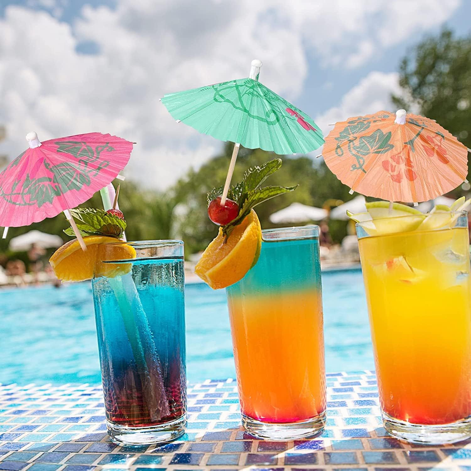 Cocktail Drink Umbrella Picks Toothpicks, Drink stirrers - Colorful Paper Hawaiian Toothpicks Cocktail Umbrellas for Drinks Kitty Party