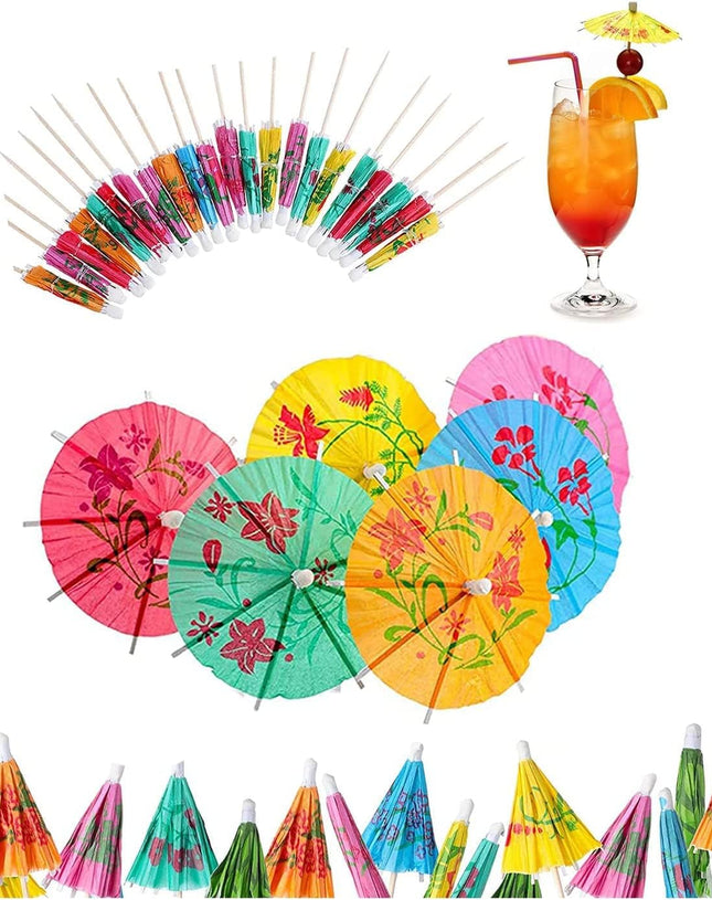 Cocktail Drink Umbrella Picks Toothpicks, Drink stirrers - Colorful Paper Hawaiian Toothpicks Cocktail Umbrellas for Drinks Kitty Party